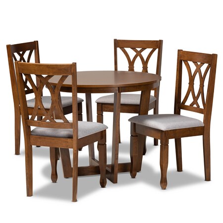 Baxton Studio Aggie Grey Upholstered and Walnut Wood 5-Piece Dining Set 173-9882-10897